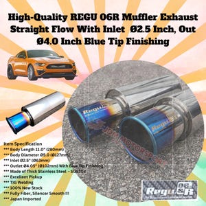 High-Quality REGU 06R Muffler Exhaust Straight Flow With Inlet  Ø2.5 Inch, Out Ø4.0 Inch Blue Tip Finishing Express Shipping