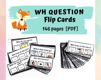100 WH Question Flash Cards, What, When, Where Who Why Questions for Kids, ESL WH Questions, Speech Therapy Flashcards, Functions Task Cards