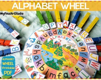 Rueda de emparejamiento del alfabeto, mayúsculas y minúsculas, actividad para libro de actividades, juego para preescolar y jardín de infantes, actividad de aprendizaje para preescolar, educación en el hogar