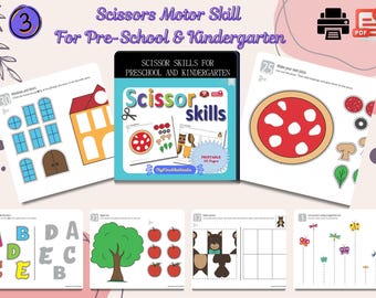 Scissors Motor Skill For Preschool Activity Worksheet Book, Cutting Practice Activity, Scissors Skills, Fine Motor Activity, Cutting Skills