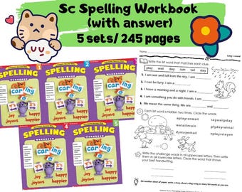 Spelling Worksheet:  5 Sets, Sc Success, English Grammar, Kids Learning (PDF Download A4 Size), Teacher Resources, Kids Early Education Book