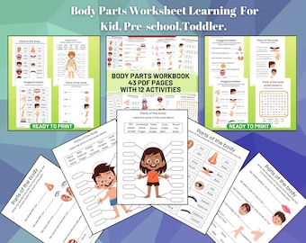 Body Parts Matching Game, Printable Parts Of The Body, Toddler Busy Book Pages,Montessori Homeschool Preschool Resources, Learning Binder