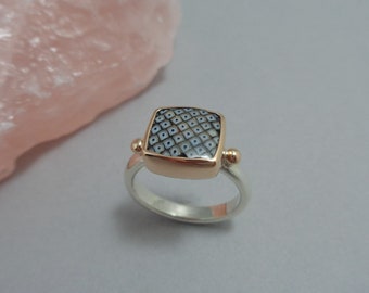 Snakeskin Stone Ring in 18k Rose Gold and Sterling, Fossil Stone in Pink Gold