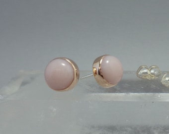Pink Opal Earrings in 18k Rose Gold and Sterling, Pink Stone Stud Earrings in Pink Gold