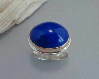 Deep Blue Lapis Ring in 18k Gold and Sterling, High Dome Lapis Statement Ring