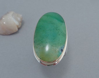 Ombre Green Opalized Wood Ring in 18k Gold and Sterling, Large Stone Statement Ring