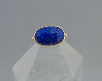 Rose Cut Lapis with Pyrite Ring in 18k Gold and Sterling, Long Oval Lapis Ring