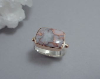Copper in Quartz Ring in 18k Rose Gold and Sterling, Pink Stone Ring in Pink Gold