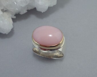 Pink Andean Opal Ring in 18k Gold and Sterling Silver, Cameo-Pink Stone Ring