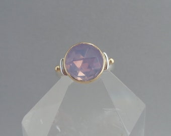 Rose Cut Lavender Amethyst Ring in 18k Gold and Sterling, Sparkly Pinkish-Purple Gemstone Ring