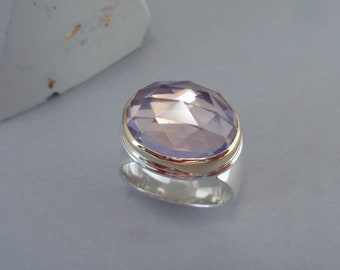 Rose Cut Lavender Amethyst Ring in 18k Gold and Sterling, Sparkly Pinkish-Purple Gemstone Ring