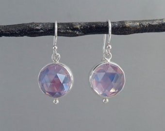 Rose Cut Lavender Amethyst Earrings in Sterling Silver, Sparkly Gemstone Earrings