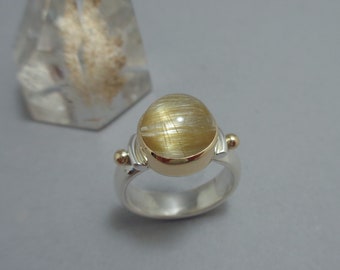 Rutilated Quartz Ring in 18k Gold and Sterling, Unusual Gemstone Ring