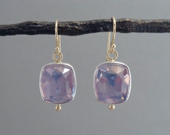 Rose Cut Lavender Amethyst Earrings in Sterling Silver and 18k Gold, Sparkly Gemstone Earrings