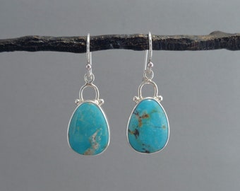 Sonoran Turquoise Earrings in Sterling Silver, Dangle Earrings