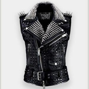 Mens Black Stud Spike Customized Handmade Cowhide Leather Vest Motorcycle Club Biker Style Fashion Leather Vest & Men Waistcoat, All Sizes