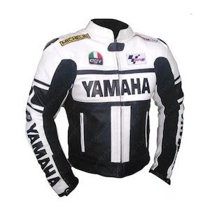 Yamaha Black/White Cowhide Leather Motorcycle Racing Jacket