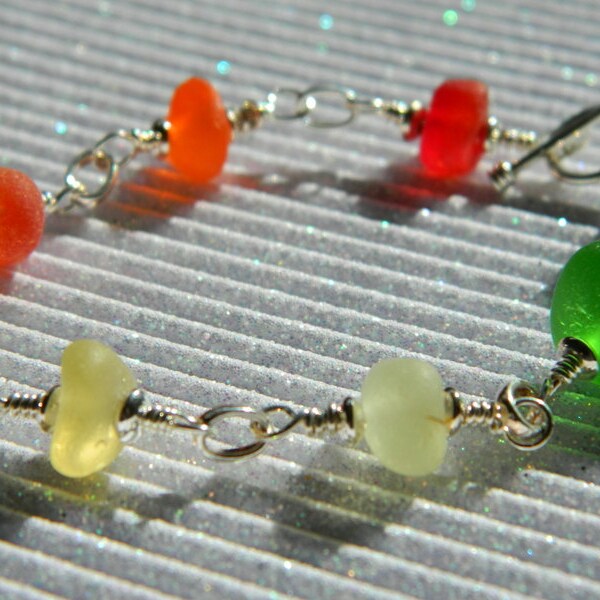 Seyshelles Meer Glas Armband, Regenbogen Farbe Meer Glas Armband, Sterling Silber Meer Glas Armband