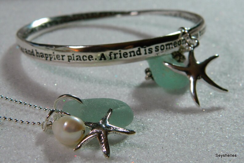 Friendship Bracelet, The Perfect Friendship, Bridesmaid, Wedding, Friend Sea Glass Charm Bracelet image 2