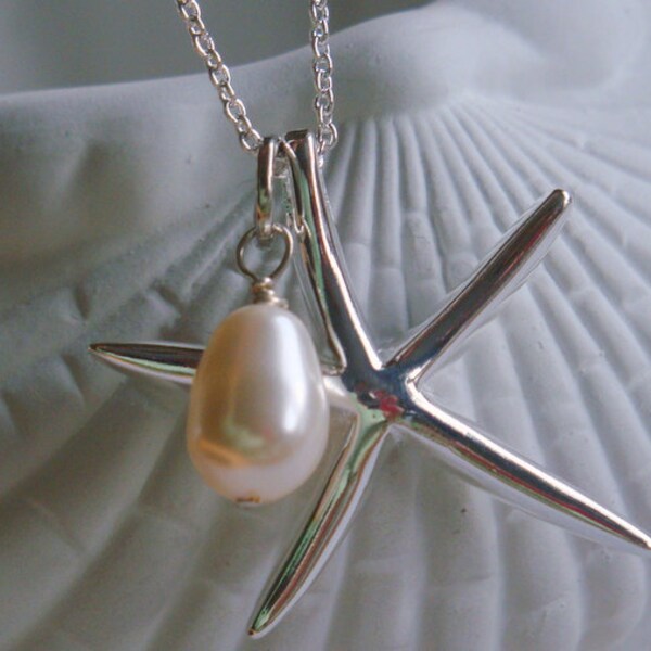 Sterling Starfish with Swarovski Teardrop Pearl