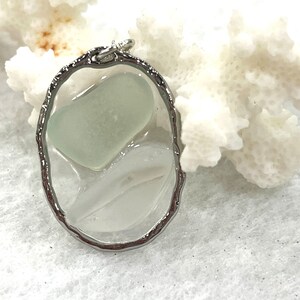 Authentic Sea Glass Necklace by Seyshelles Sea Glass Jewelry, Gorgeous Mint and Frosty White Sea Glass, One Of A Kind