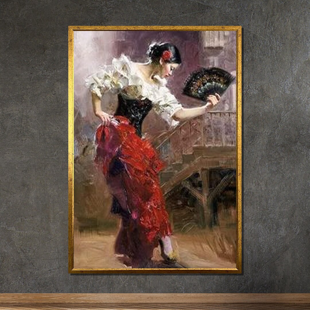 ☆加藤力之輔　フラメンコダンサー☆絵画　人物画 フラメンコダンサーのキャンバスアート：スペインの情熱、赤いドレス