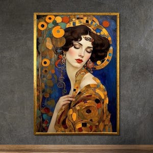 Gustav Klimt Inspired Canvas: Golden Woman Art Nouveau Portrait