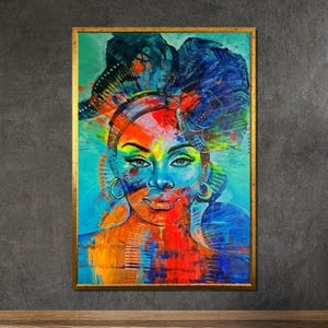 Colorful Afro Woman Canvas Print: Abstract Portrait Wall Art