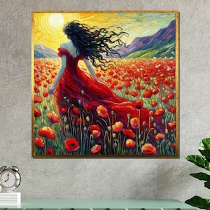 Elegant Woman in Red Dress Canvas Art: Classic Fashion Portrait