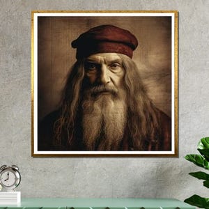 Leonardo da Vinci Portrait Canvas, Renaissance Master Wall Art, Vintage Historical Figure Print, Old World Artist Decor, Ready To Hang