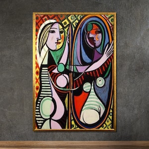 Picasso-Inspired Cubist Canvas: Abstract Portrait Mirror Wall Art