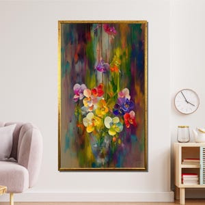 Monet-Inspired Orchid Canvas, Vibrant Floral Abstract Wall Art, Impressionist Nature Artwork, Elegant Colorful Decor