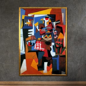 ubist Abstract Interior Canvas, Picasso Inspired Geometric Artwork, Vibrant Abstract Cubism Wall Art, Bold and Colorful Cubist Composition