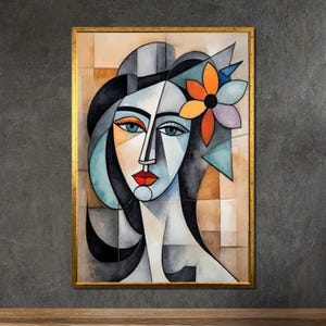 Picasso-Inspired Cubist  Canvas, Abstract Portrait Wall Art, Bold Modern Cubism Painting, Artistic Home Decor