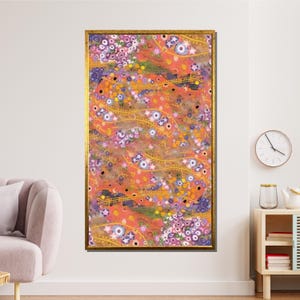 Gustav Klimt-Inspired Floral Abstract Canvas, Vibrant Patterned Wall Art, Decorative Nature-Inspired Artwork, Artistic Home Decor