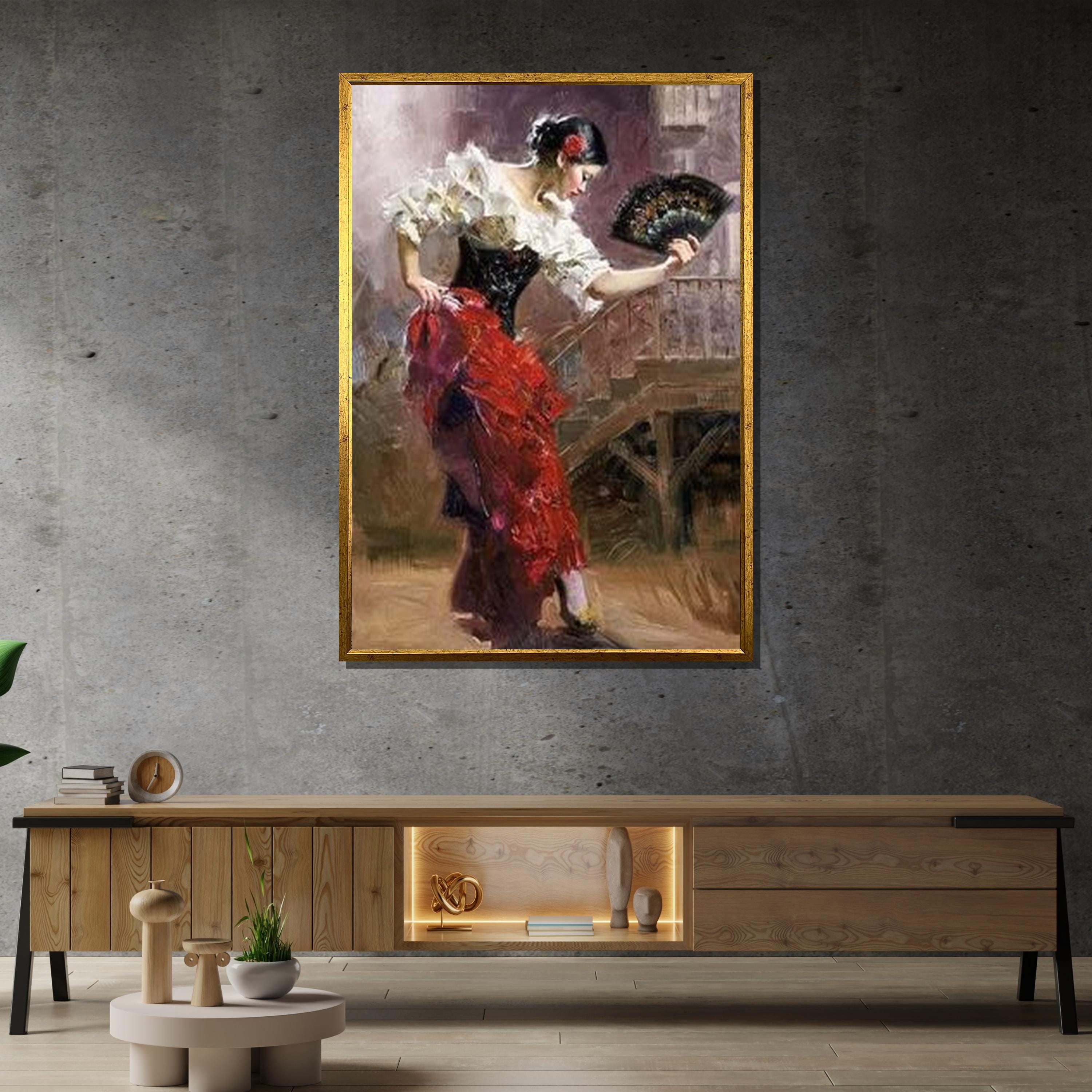 フラメンコダンサーのキャンバスアート：スペインの情熱、赤いドレス
