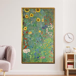 Klimt Inspired Sunflower Garden Canvas, Vibrant Floral Impressionist Art, Colorful Wildflower Field Painting, Artistic Nature Scene Wall Art