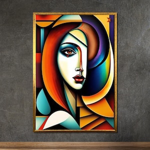 Picasso-Inspired Cubist  Canvas, Abstract Portrait Wall Art, Bold Modern Cubism Painting, Artistic Home Decor