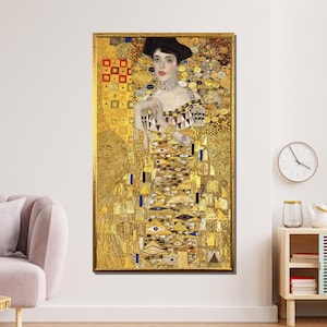 Gustav Klimt Inspired Canvas: Golden Lady Art Nouveau Portrait