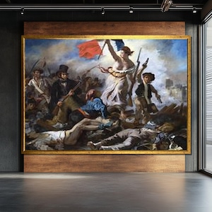 Lienzo de La Libertad guiando al pueblo, grabado de Eugène Delacroix sobre la Revolución Francesa, escena bélica del Romanticismo, póster de pintura histórica