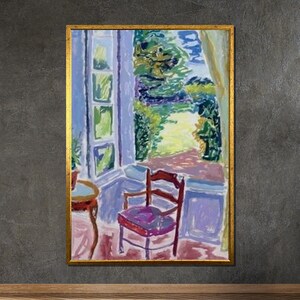 Matisse-inspirierte offene Fenster Leinwand: impressionistische Gartenansicht Wandkunst