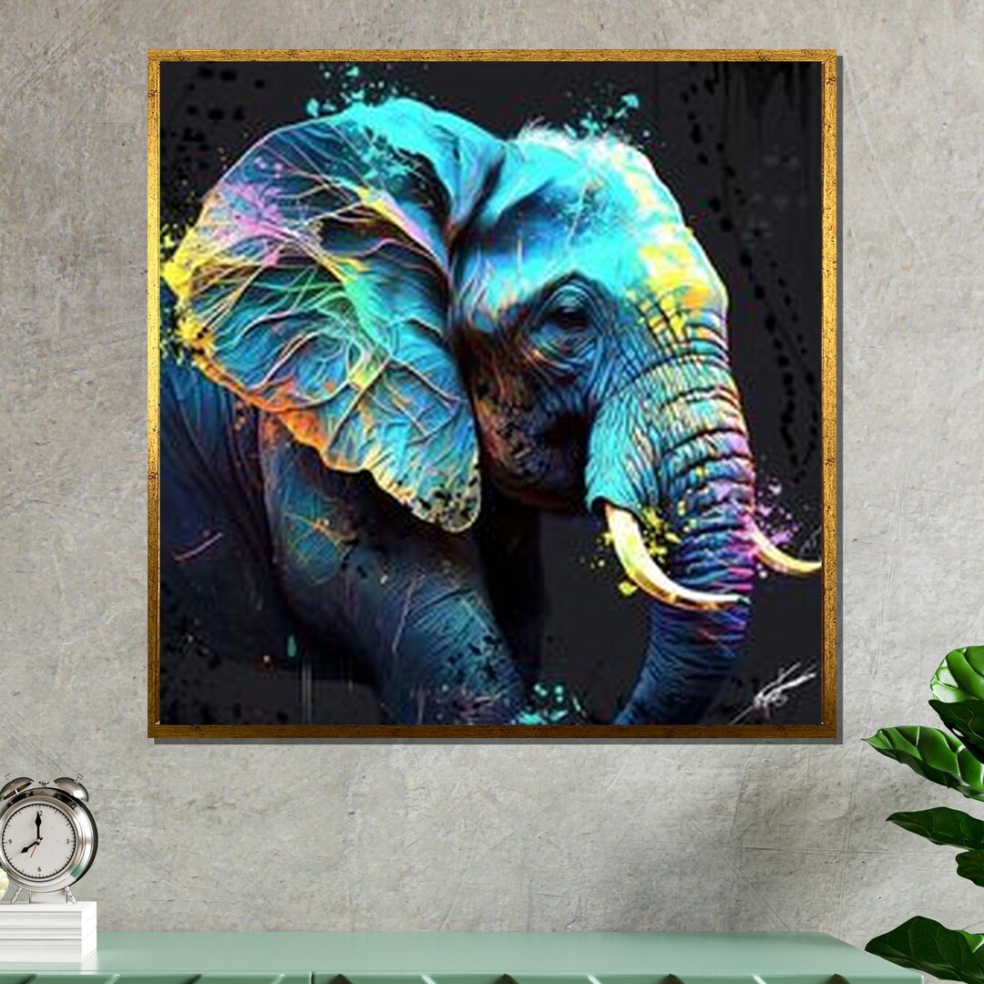 Colorful Elephant Canvas Art, Neon Animal Wall Art, Vibrant Wildlife ...