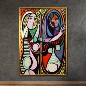 Picasso Inspired Cubist Canvas: Woman and Mirror Abstract Art