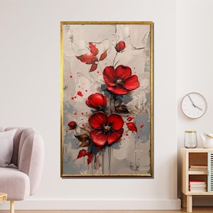 Red Poppy Painting: Textured Floral Canvas, Modern Wall Art
