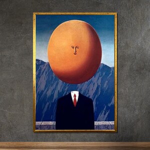 Magritte-Inspired Surreal Canvas: Headless Suit, Face in Sun Art