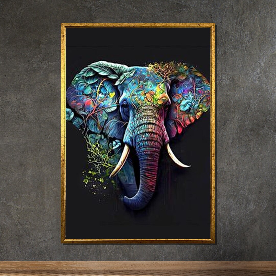 Colorful Elephant Canvas, Abstract Wildlife Wall Art, Vibrant Jungle ...