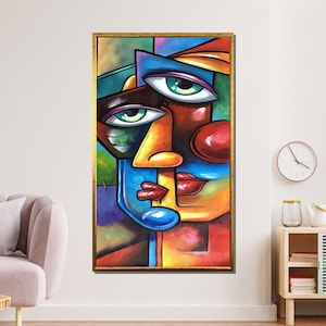 Picasso Colorful Cubist Face Canvas, Abstract Portrait Art, Picasso-Inspired Painting, Vibrant Modern Wall Art, Ready to Hang Canvas