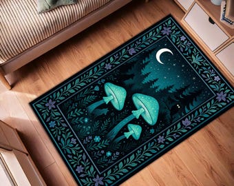 Tappeto mistico a forma di fungo, tappeto notturno nella foresta, tappeto bioluminescente a forma di fungo, decorazione naturale stregata, tappetino da pavimento Moonlit Fairycore