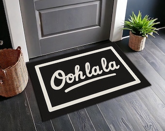 Ooh La La Rug – Tappeto moderno con tipografia, tappeto minimalista in bianco e nero, tappetino con citazione alla moda per soggiorno e ufficio