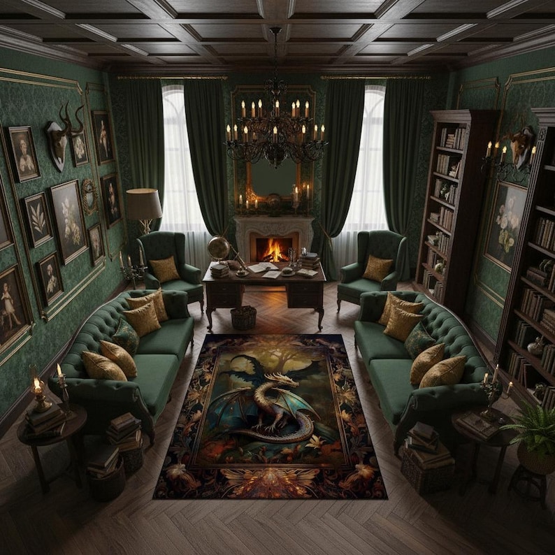 Dragor Rug Fantasy Dragon Inspired Rug, Dark Academia Gothic Rug, Fairycore Rug ...